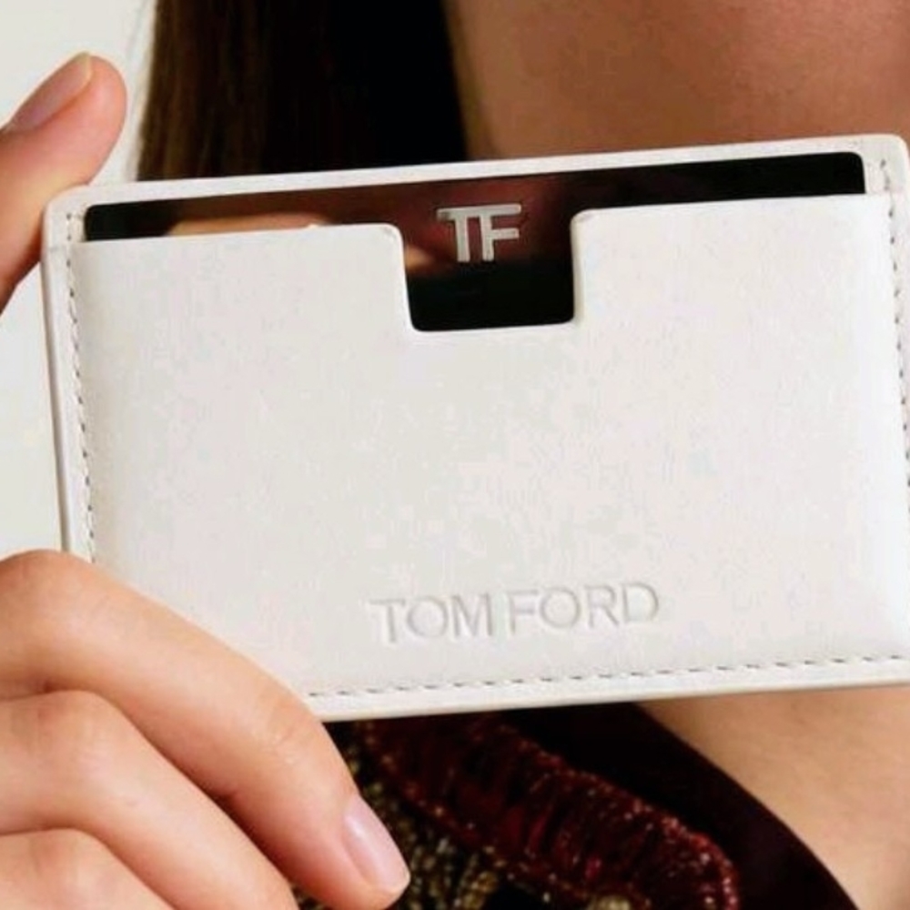 Tom Ford Cream Card Holder with Silver Accent